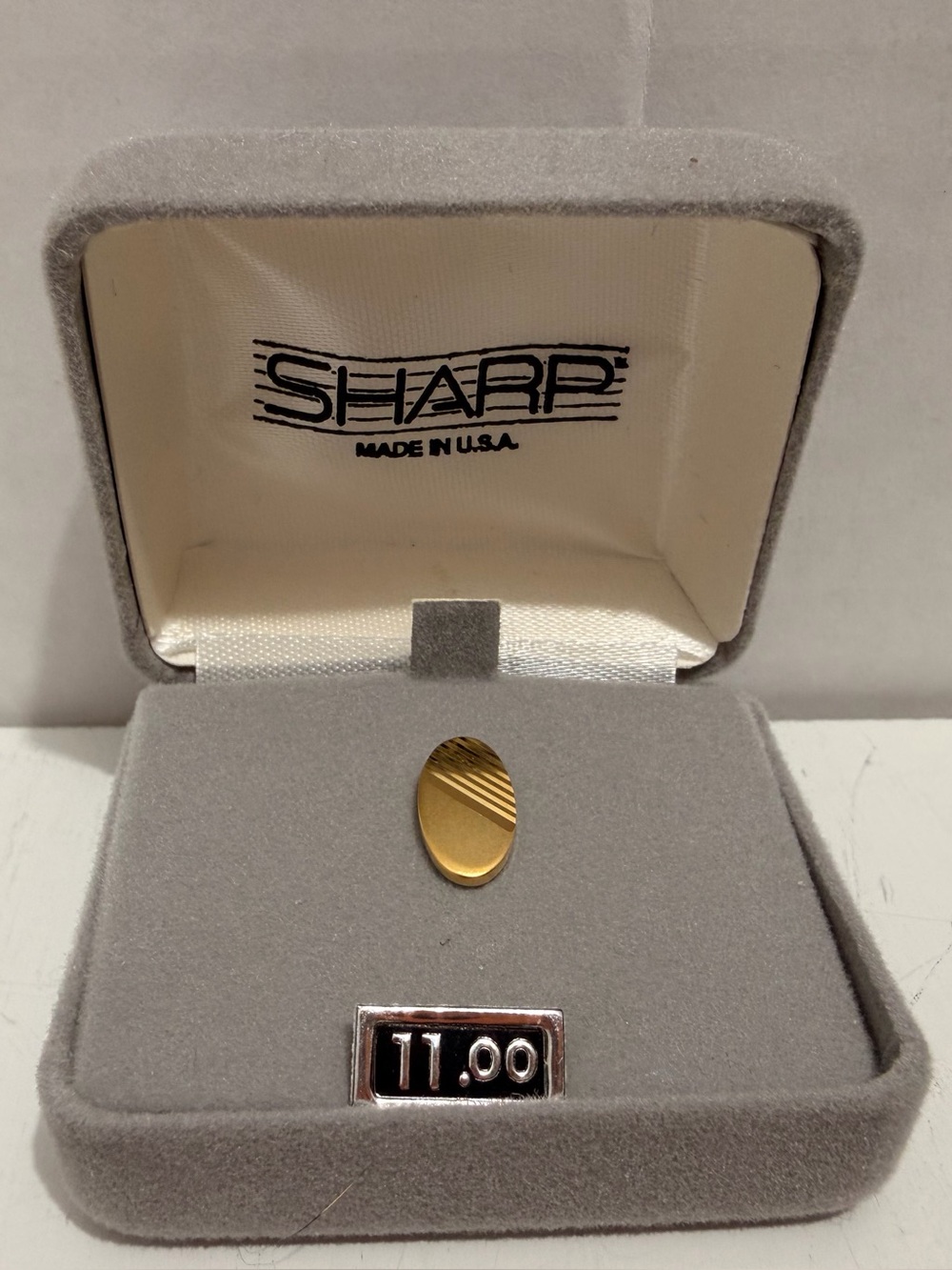 Vintage SHARP USA Gold Oval Tie Tack Diagonal Stripes Deadstock in Box